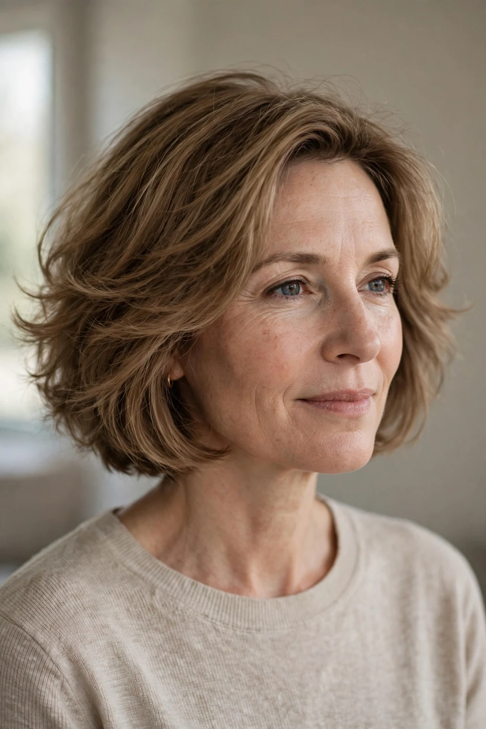 Feathered air bob with fluffy lightweight volume for thin hair