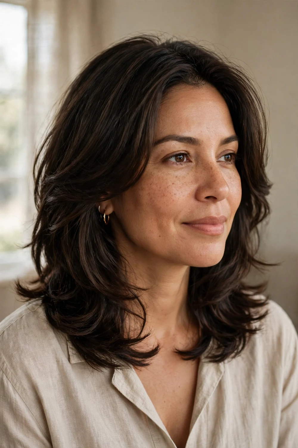 Layered lob at collarbone length for thin hair