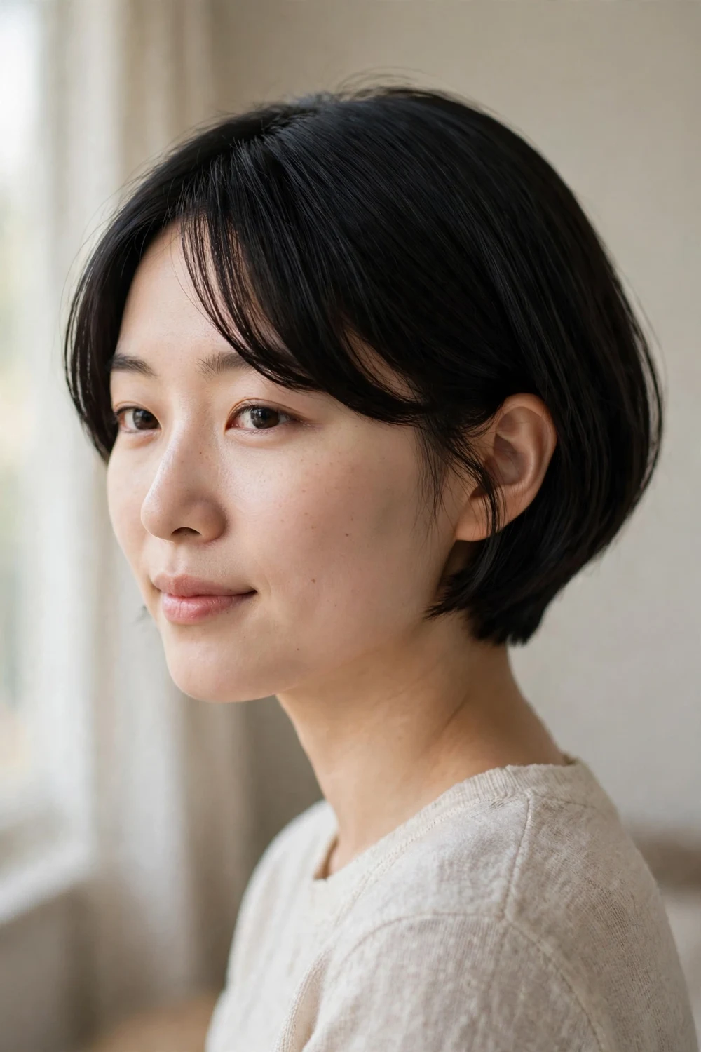 Micro bob with side fringe for thin hair