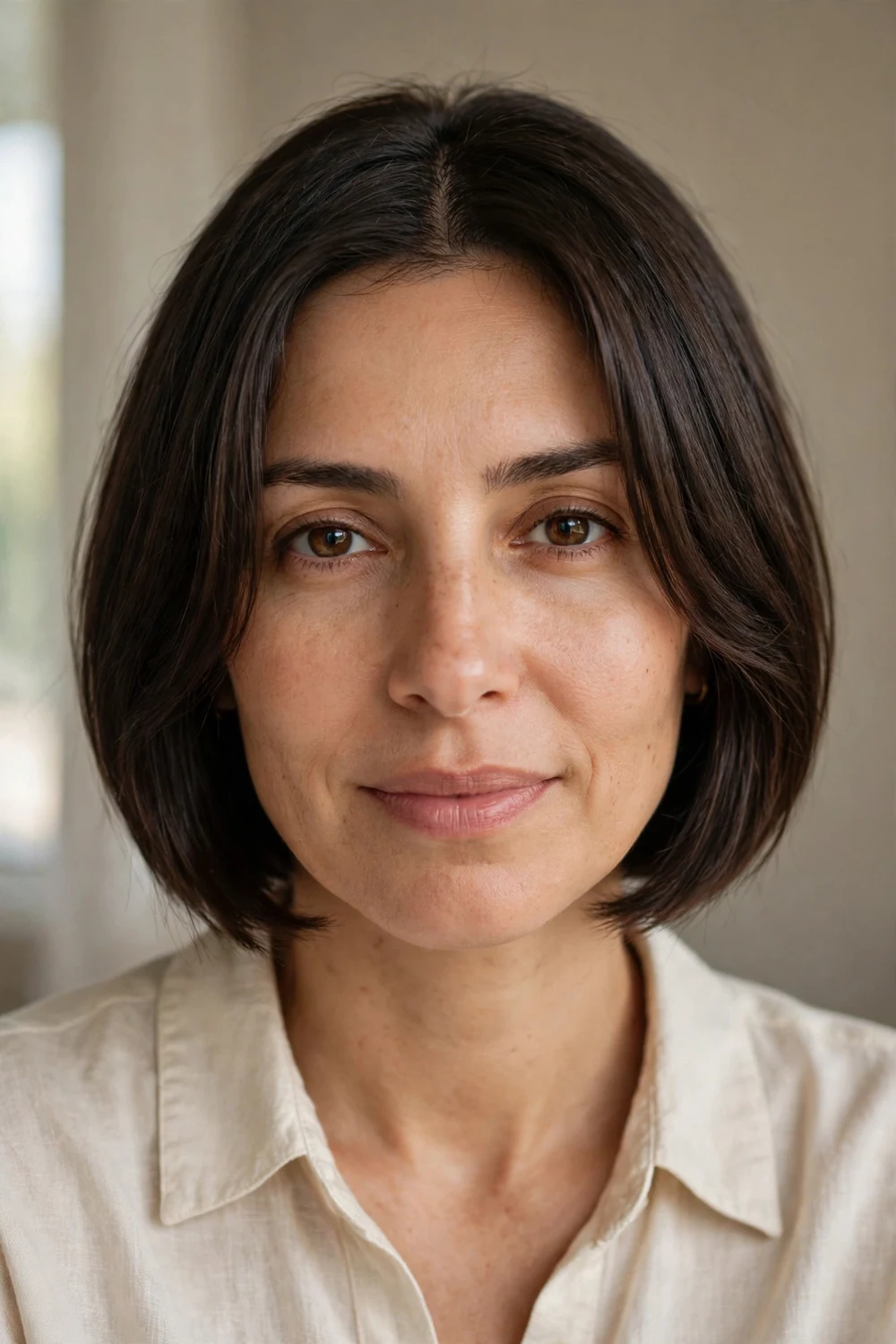 Skinny bob with curtain bangs for thin hair