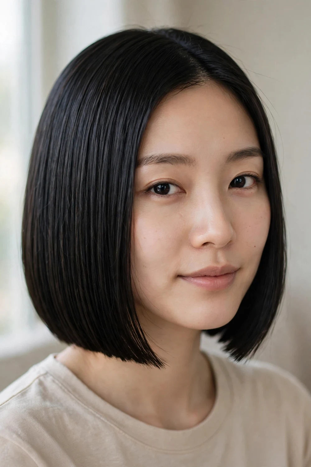 Sleek straight chin length bob with glossy finish
