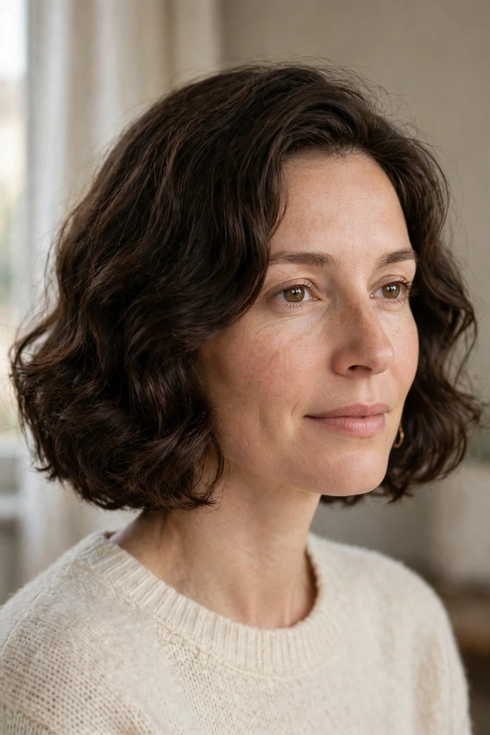 Wavy Italian bob with chunky heavy ends for thin hair