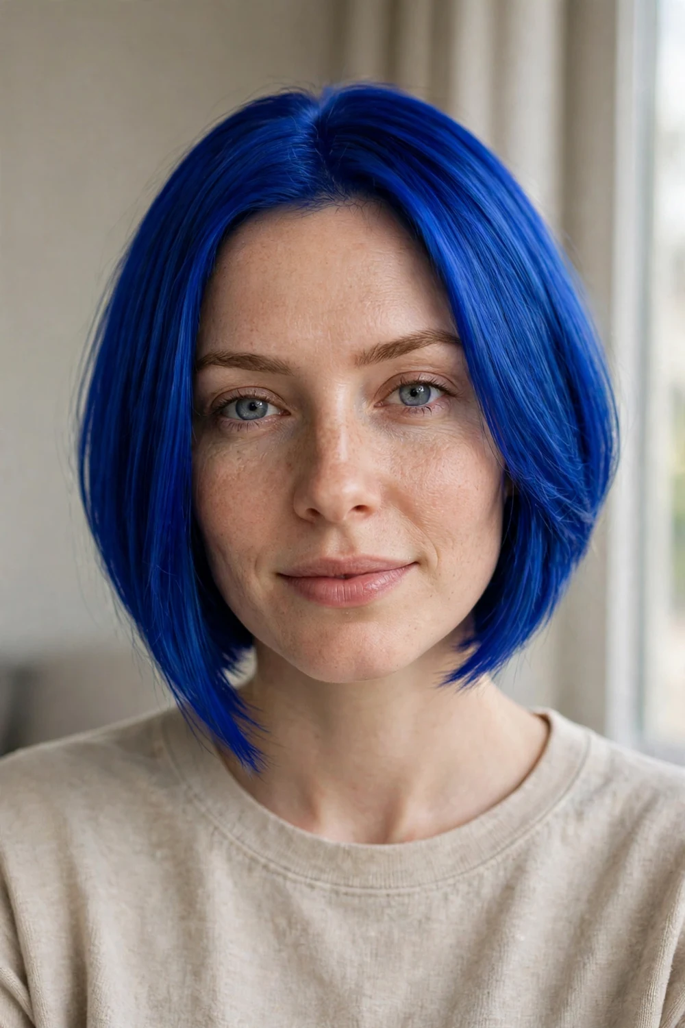 Cobalt blue A-line bob with vivid blue color