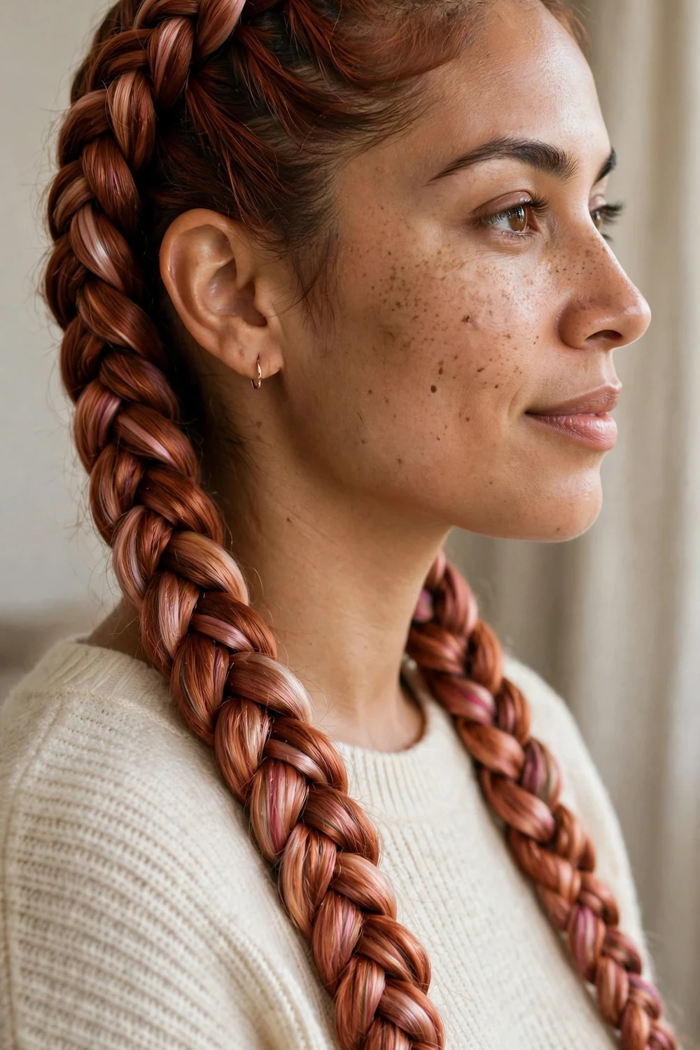 Copper-auburn braided plaits with dimensional color