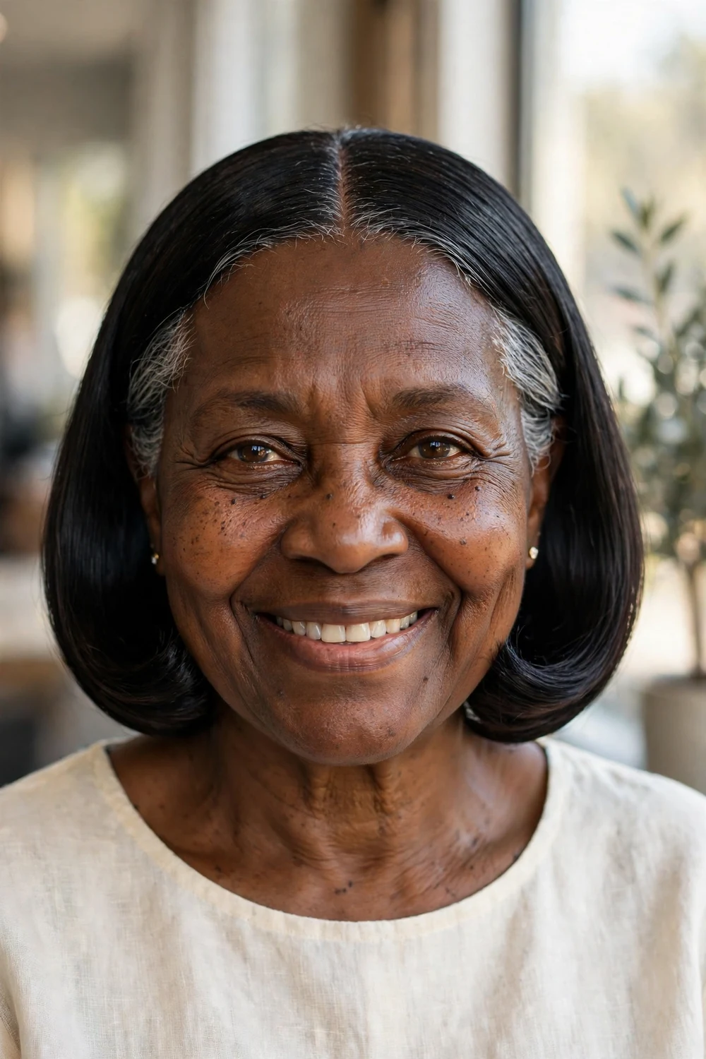 Mature woman with concave bob