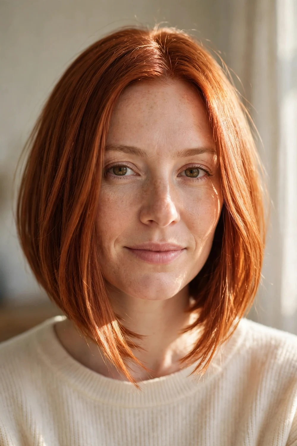 Copper colored A-line bob with warm tones