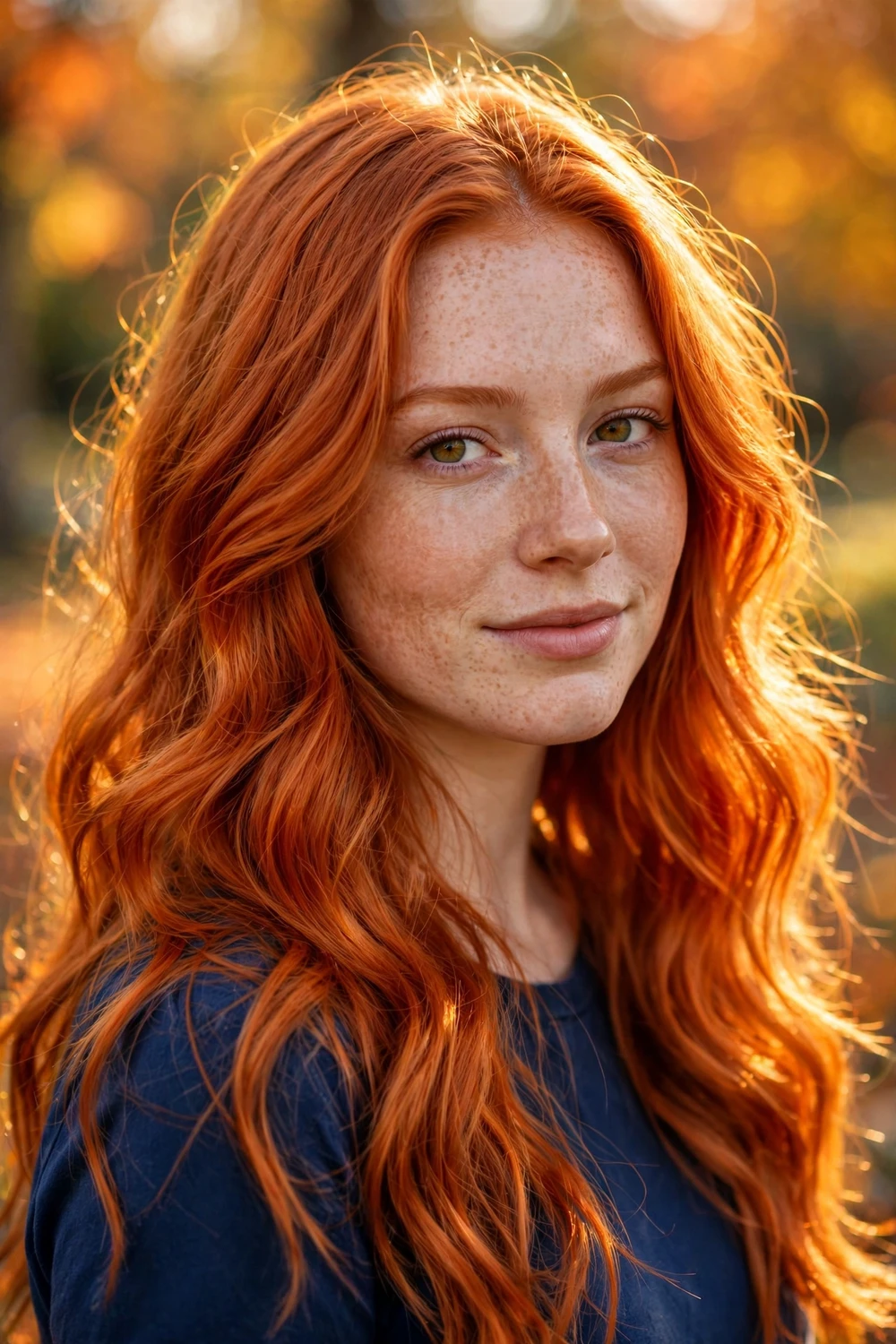 Woman with copper glow fall hair color