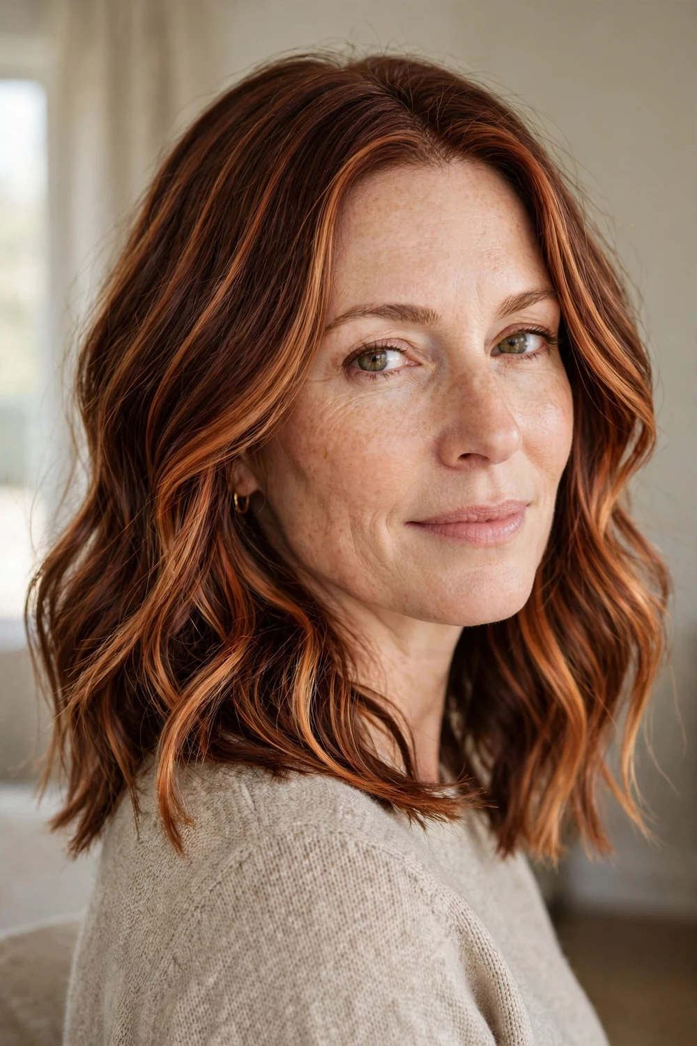Auburn base hair with copper balayage harmony