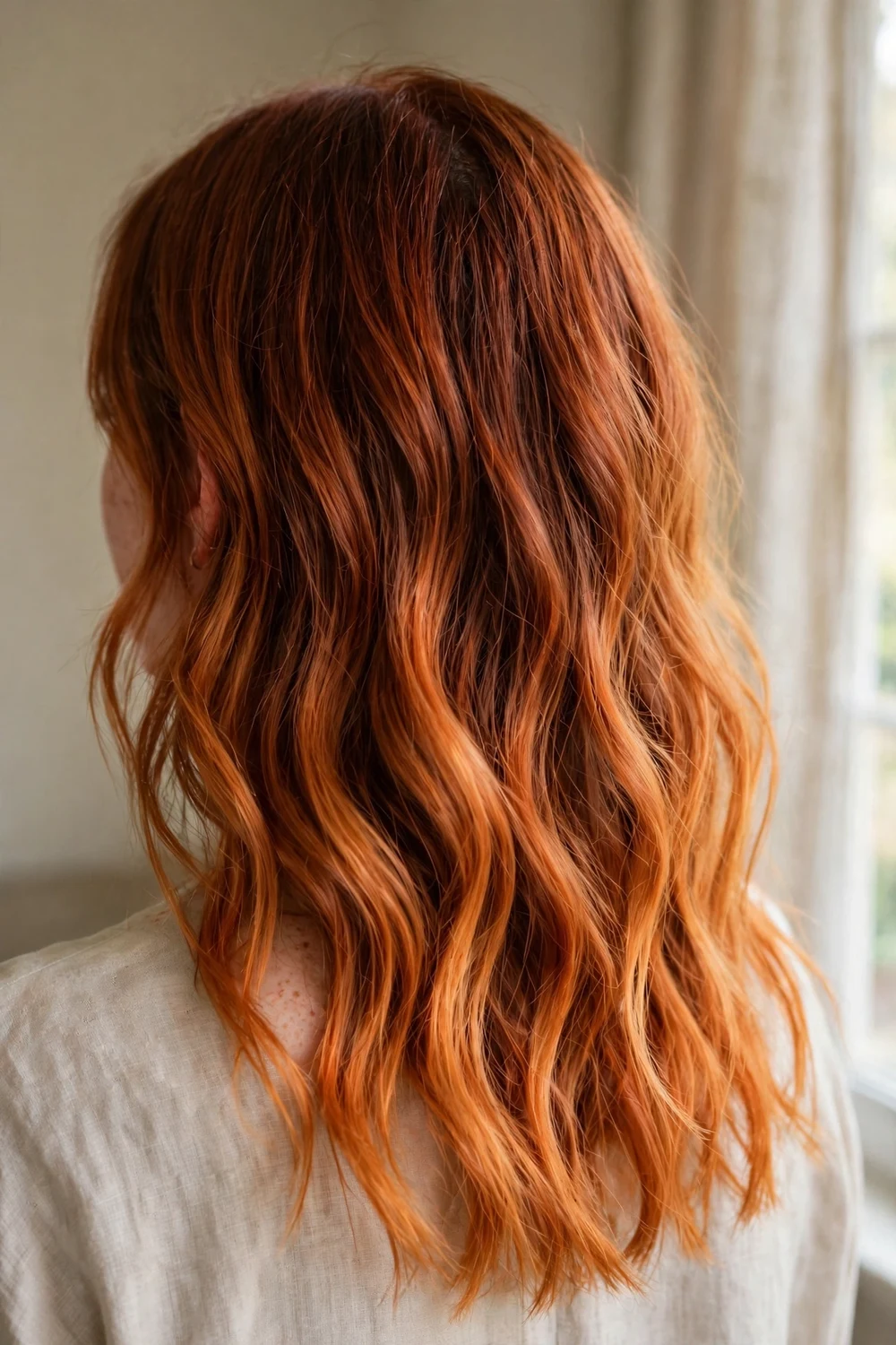 Copper pumpkin ombre balayage with beachy waves