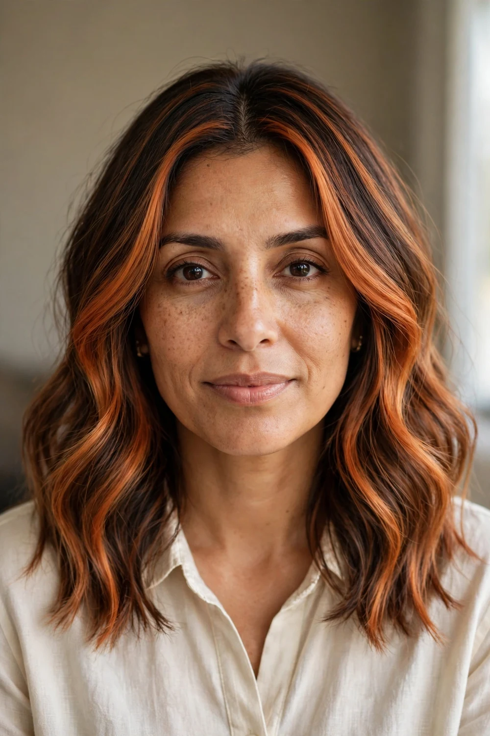 Bright copper balayage with ginger and caramel tones