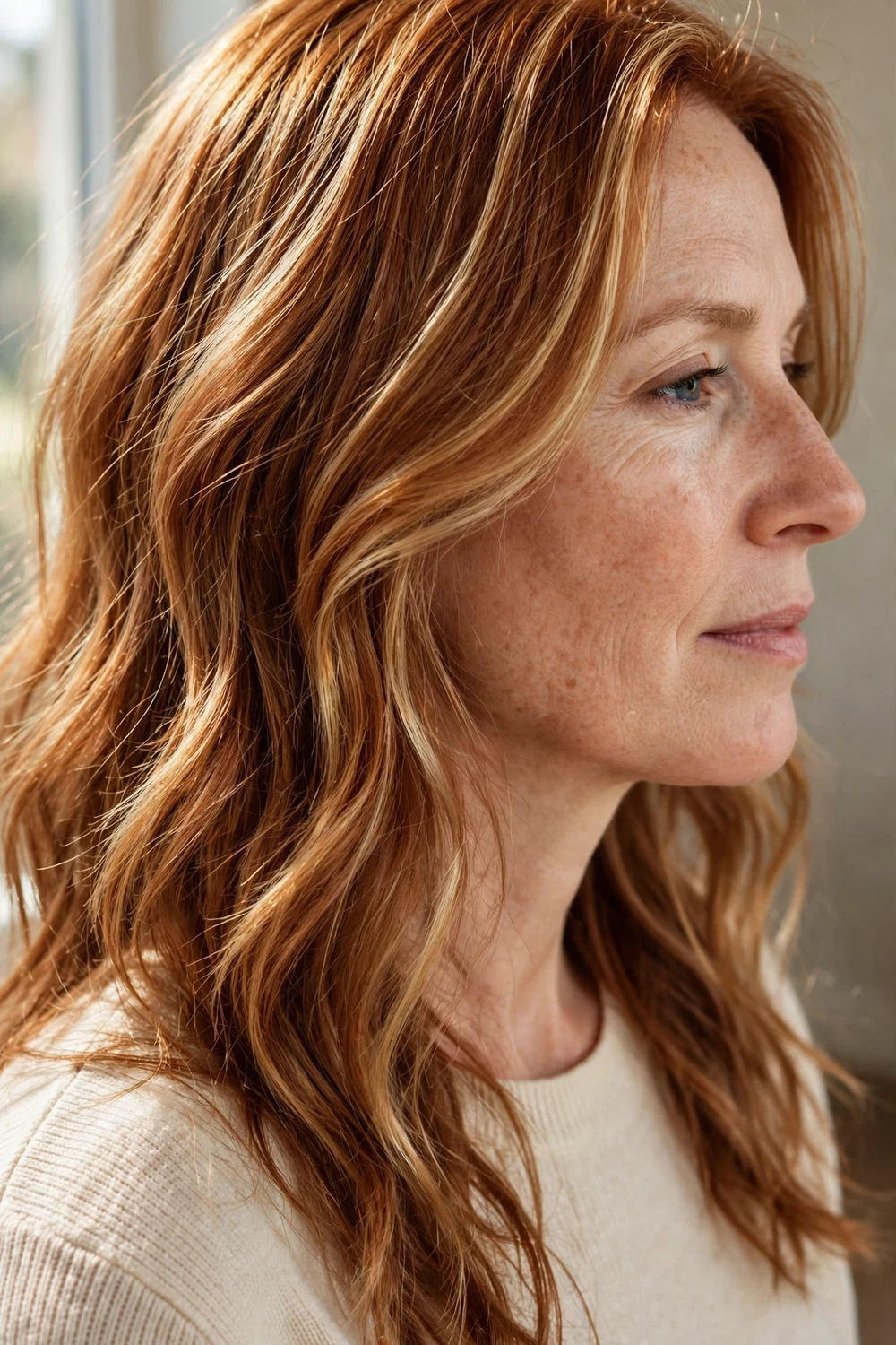 Copper hair with golden babylights for dimension