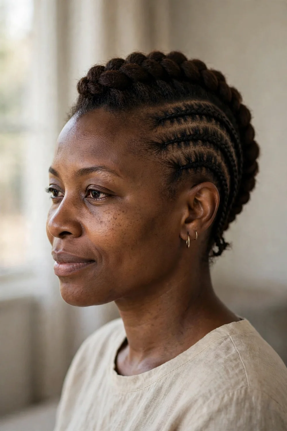 Cornrow mohawk with braided center strip