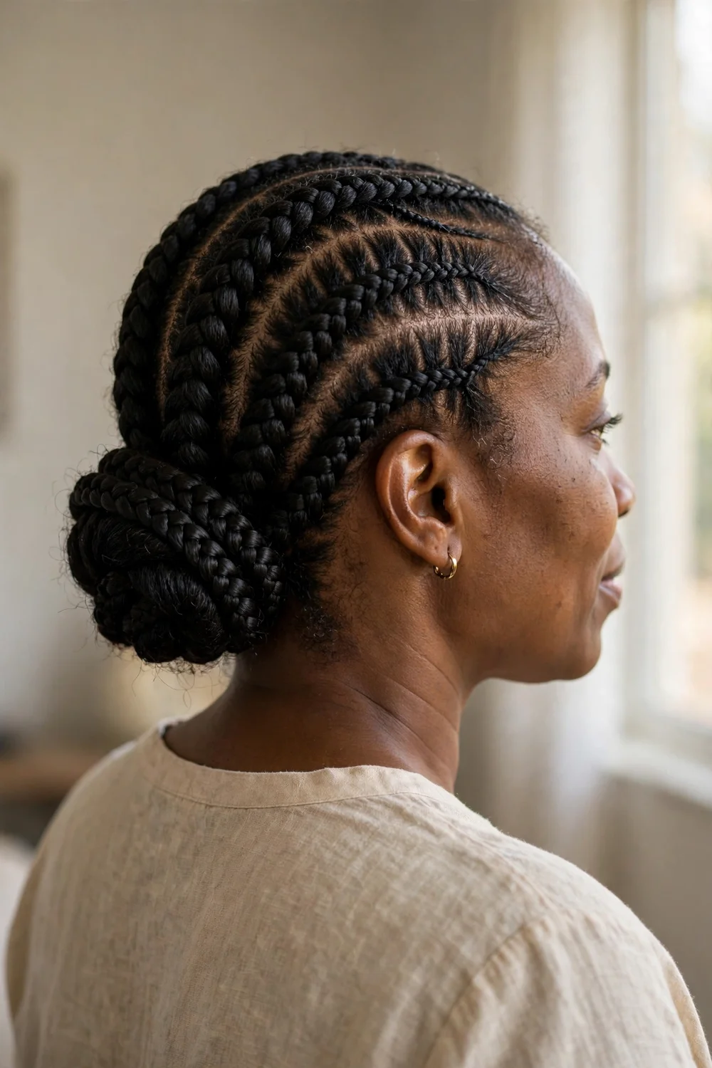 Elegant cornrow updo with low chignon