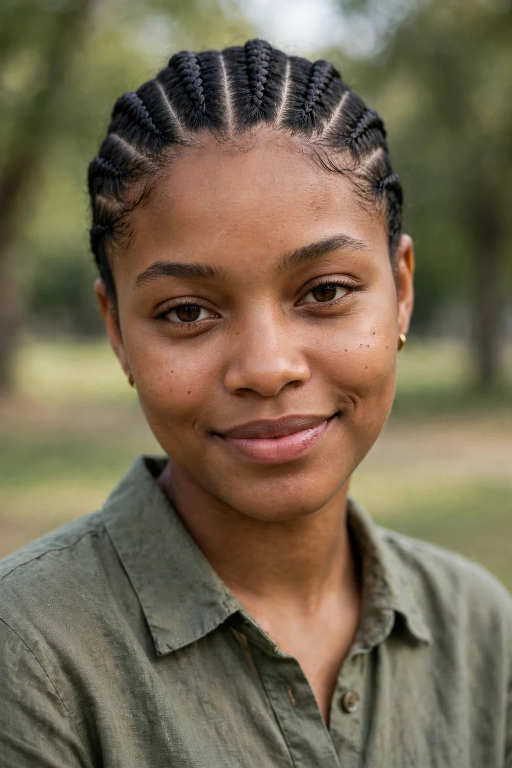 Woman with long-lasting cornrows in neat straight parts
