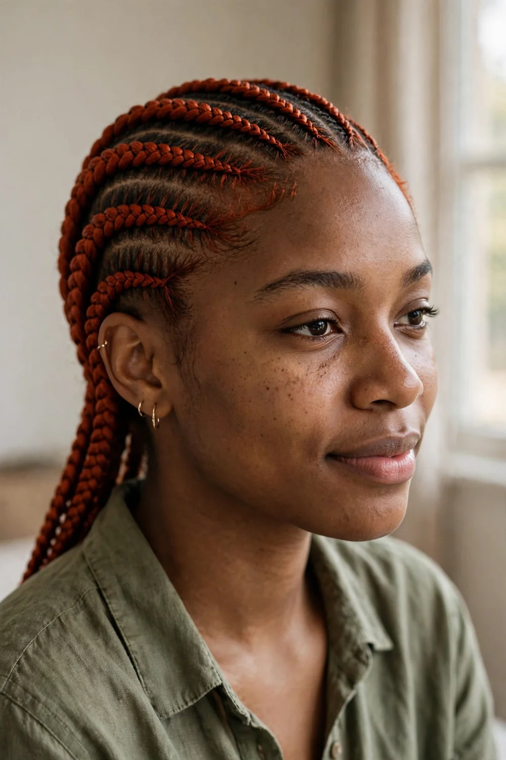 Copper-red colored cornrows