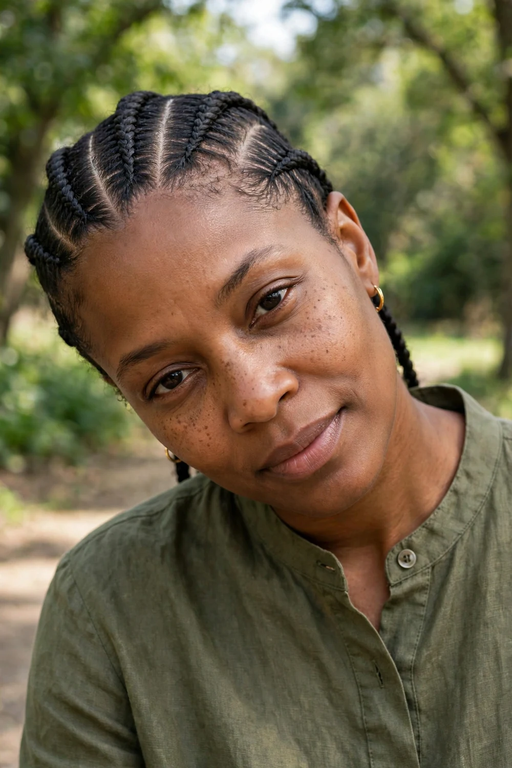 Woman with cornrows showing clean, accessible scalp parts