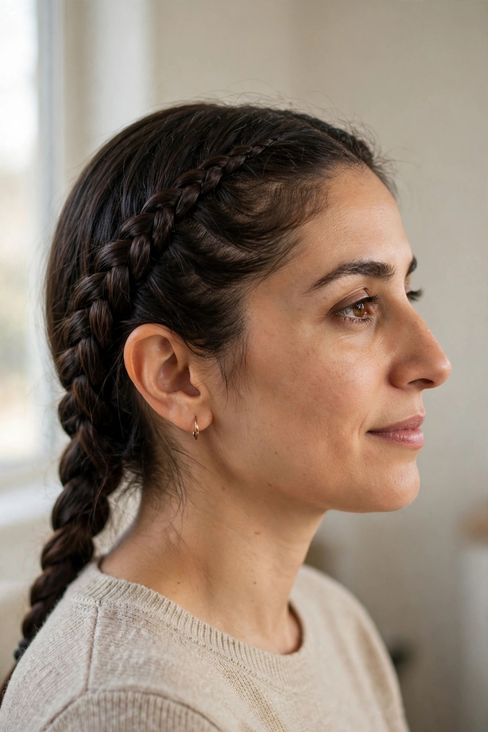 Side-swept French braid for a Western Halloween look