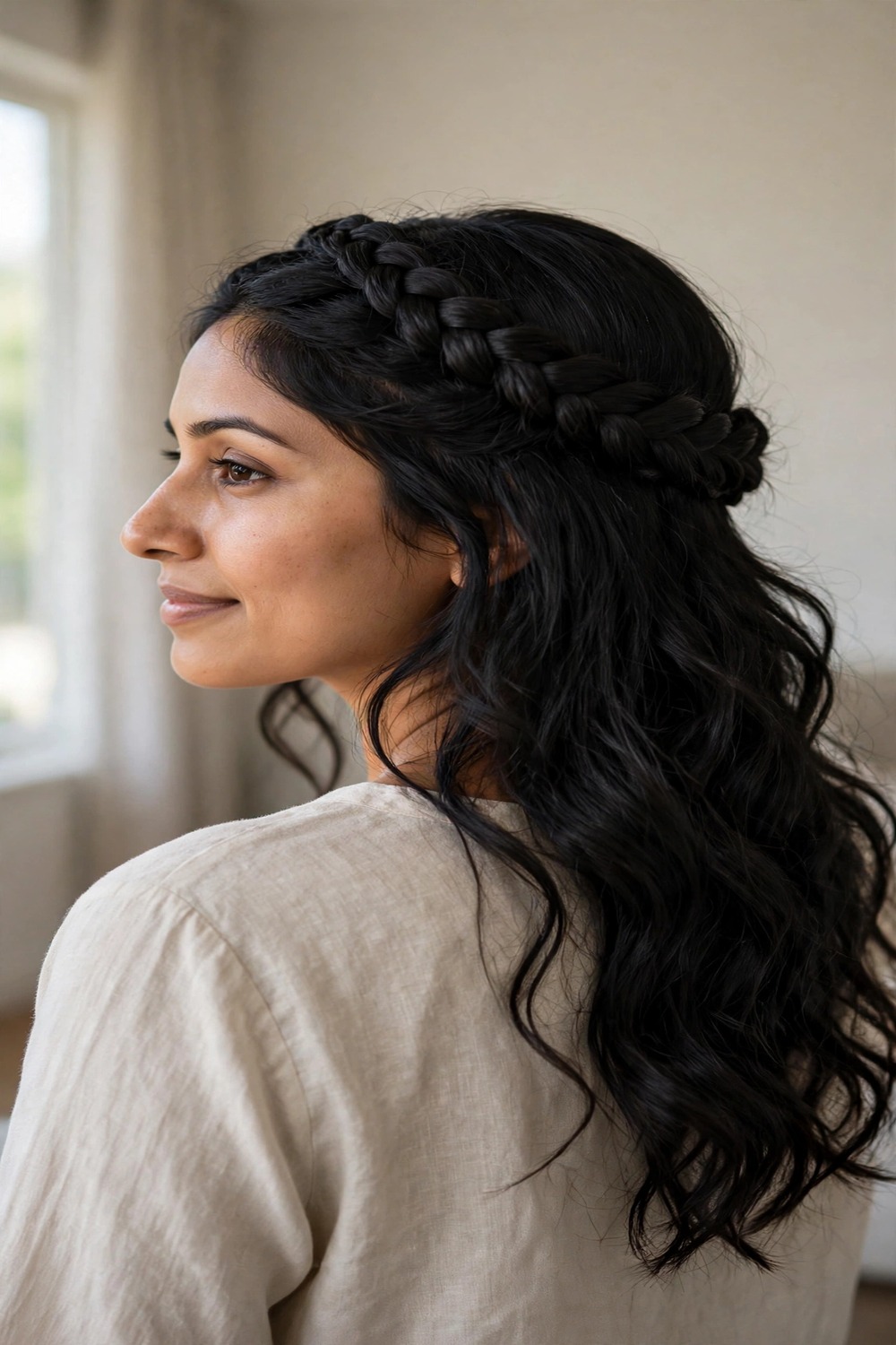 Crown braid with loose waves for Halloween