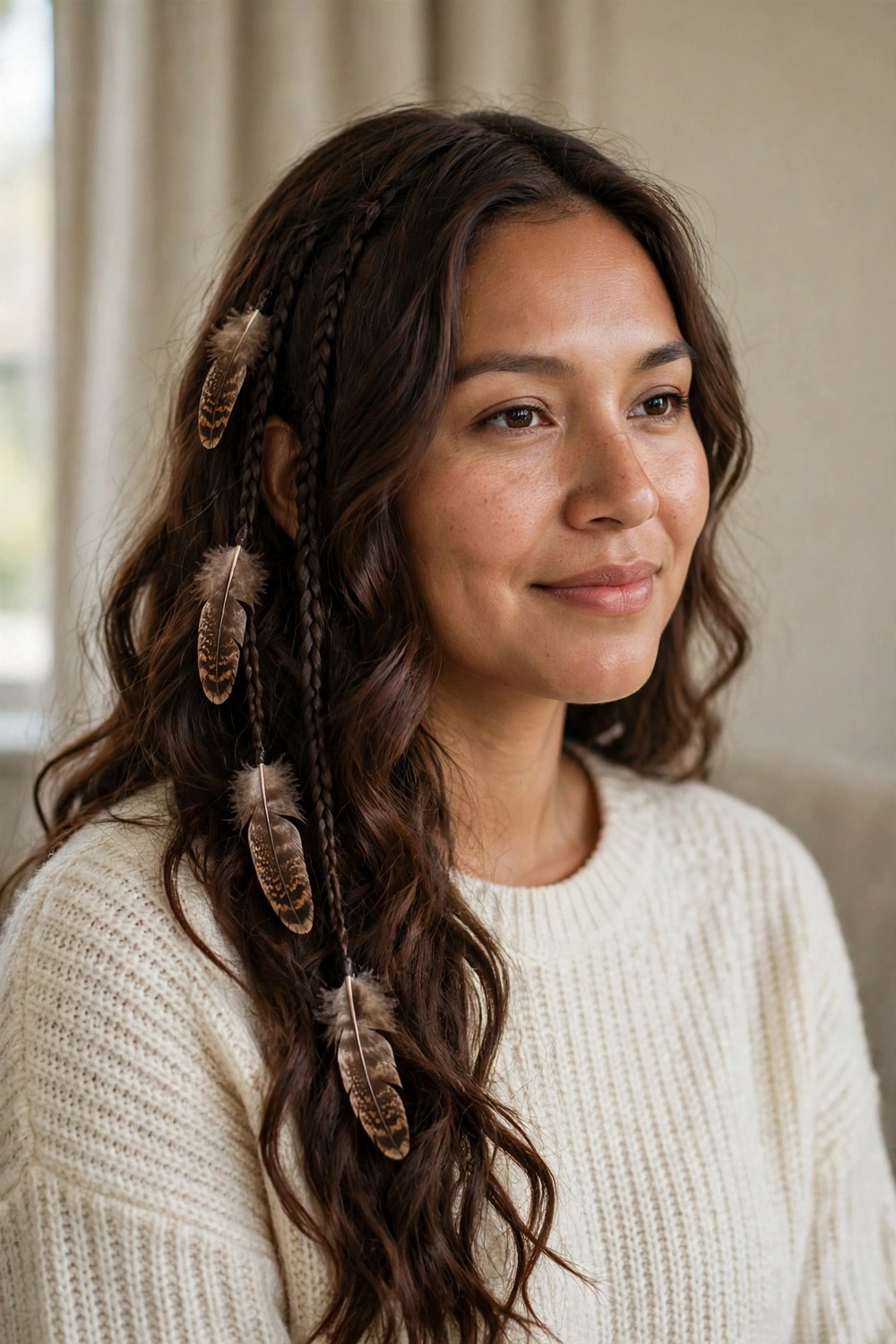 Boho braids with feather hair accessories