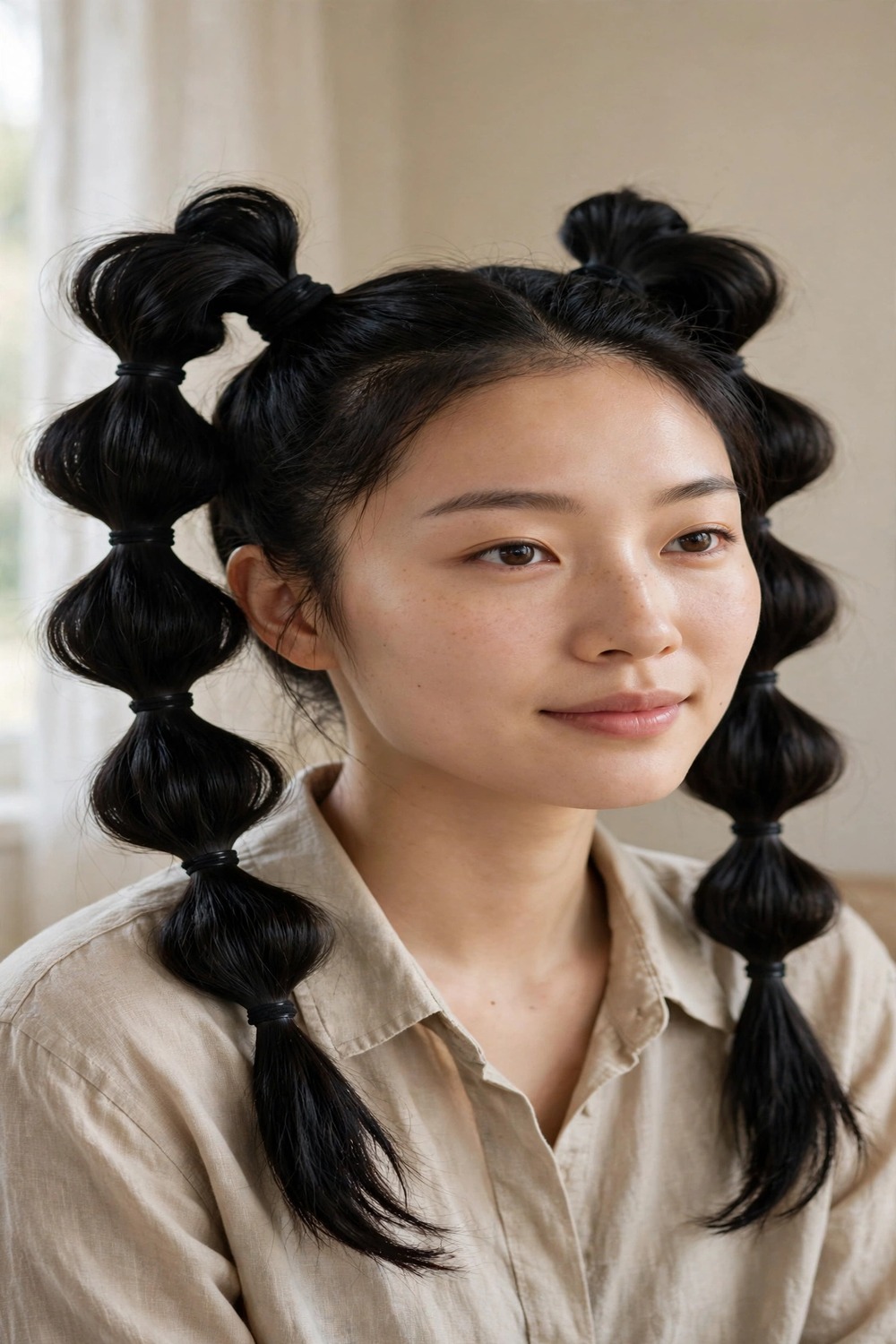 Twin bubble ponytails for Halloween