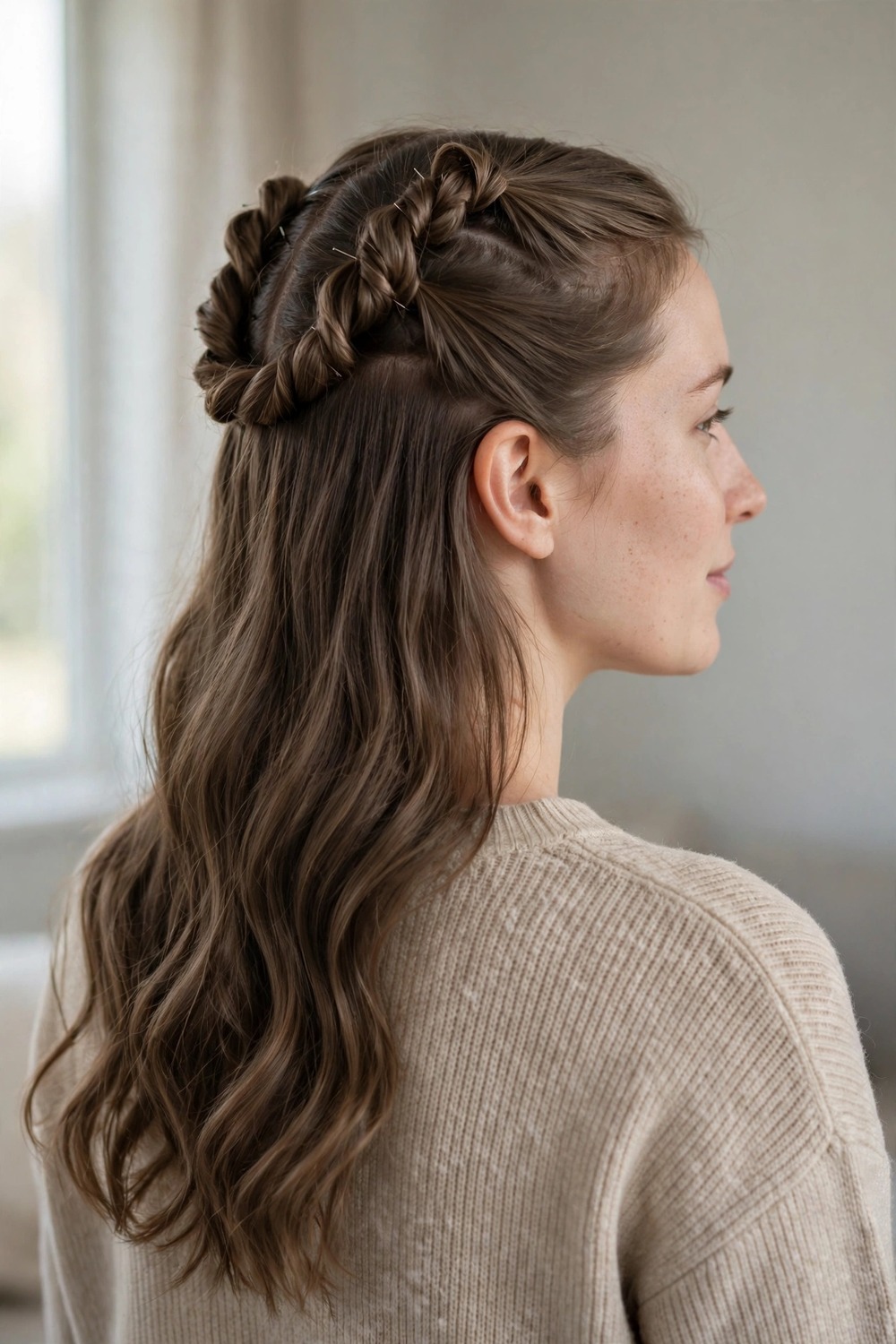 Half-up hairstyle with twisted side sections