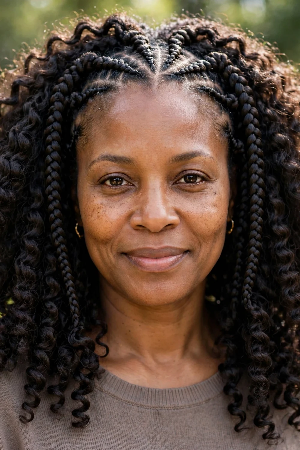 Woman with crochet braids with curly extension hair