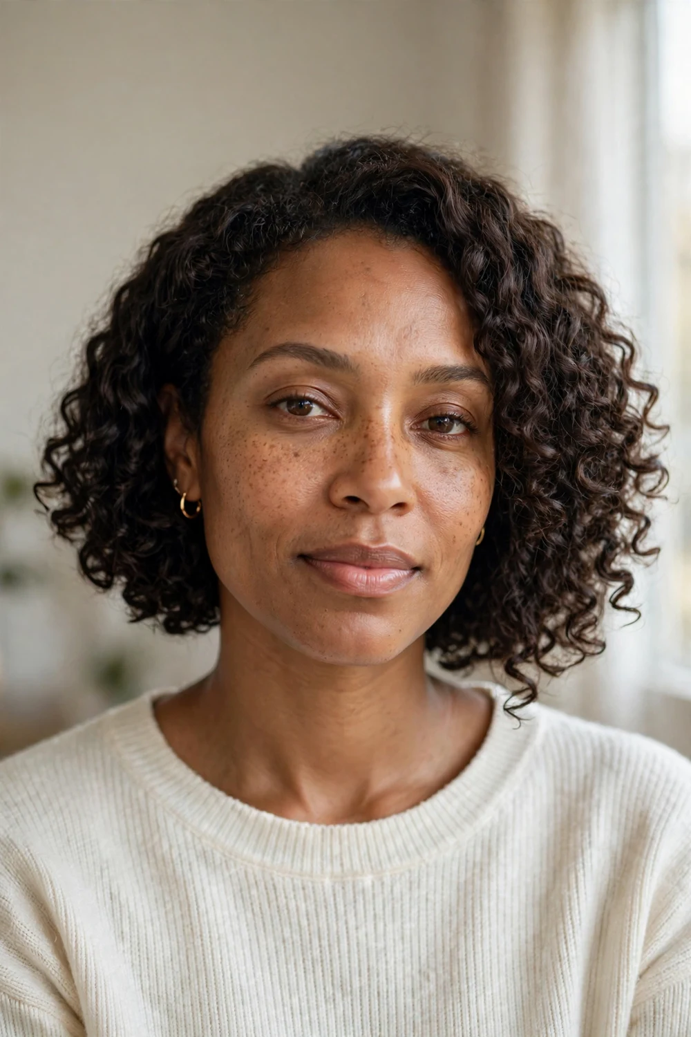 Curly A-line bob with defined curls and forward angle