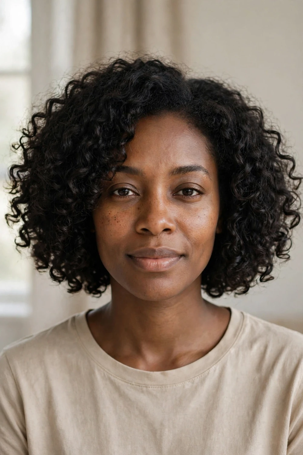 Voluminous curly bob on naturally curly hair