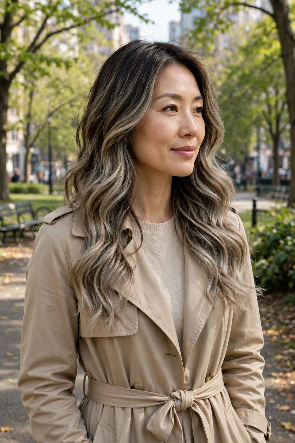 Woman with classic rounded curly bob haircut, uniform defined curls, brown hair