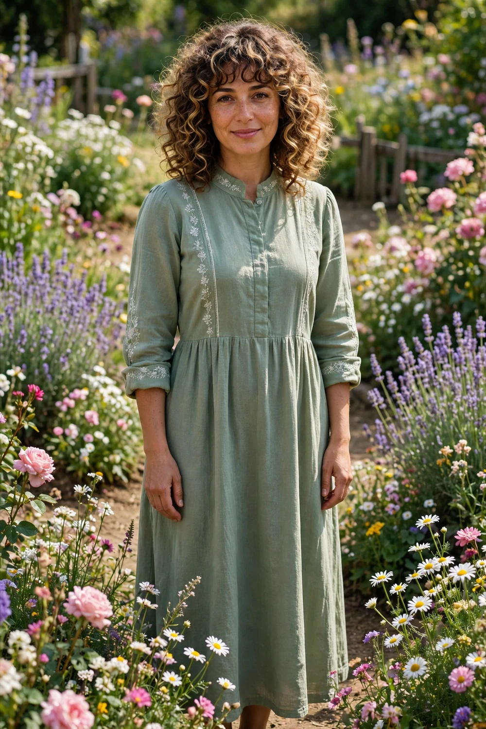 Woman with layered shoulder-length curly haircut, thick dark curls with reduced bulk