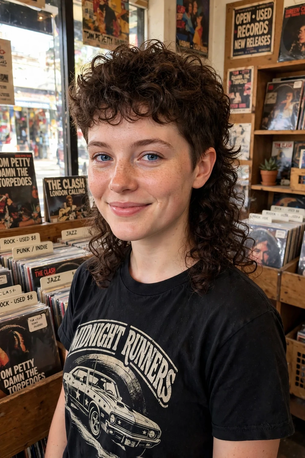 Woman with two-strand twist-out curls at medium length, defined coily texture, black hair
