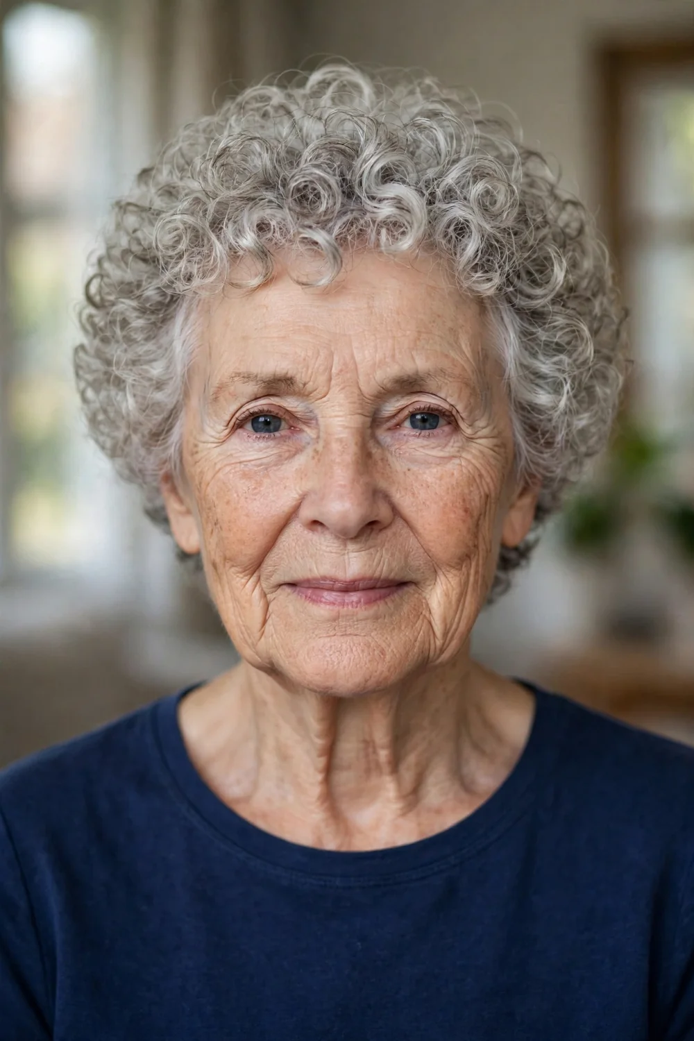 Curly pixie bob with cropped length and bob-like body on older woman