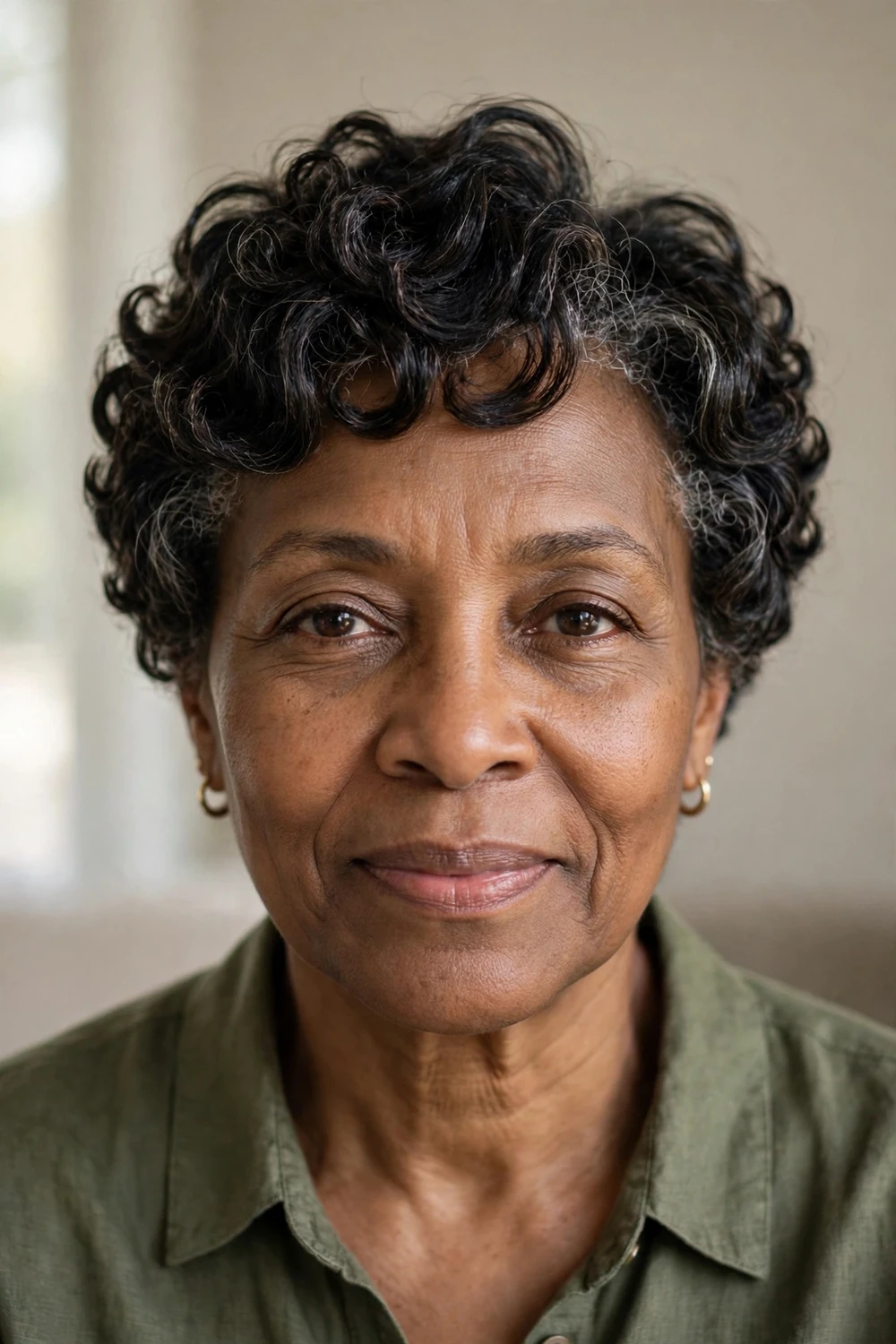 Soft curly pixie for mature women with gentle rounded 3c coils