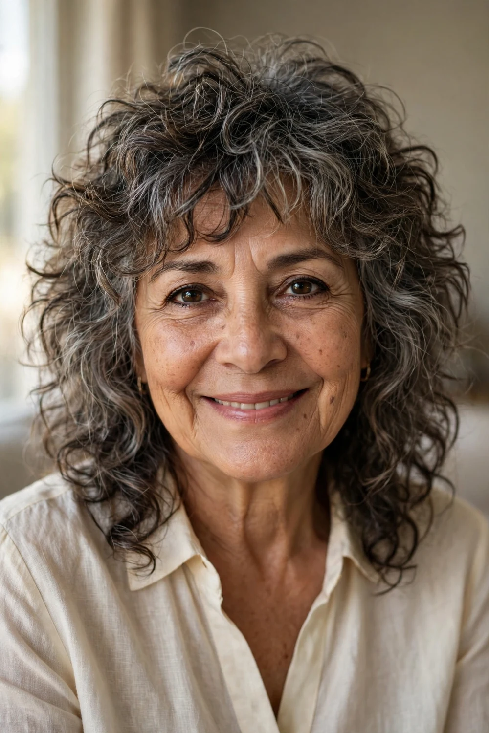 Feathery short curly shag wolf cut with choppy dimensional layers