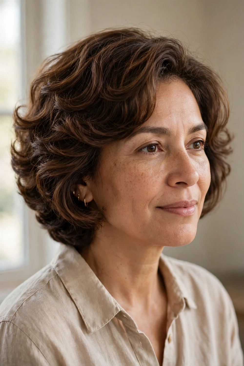 Curly stacked bob with softly blended layers