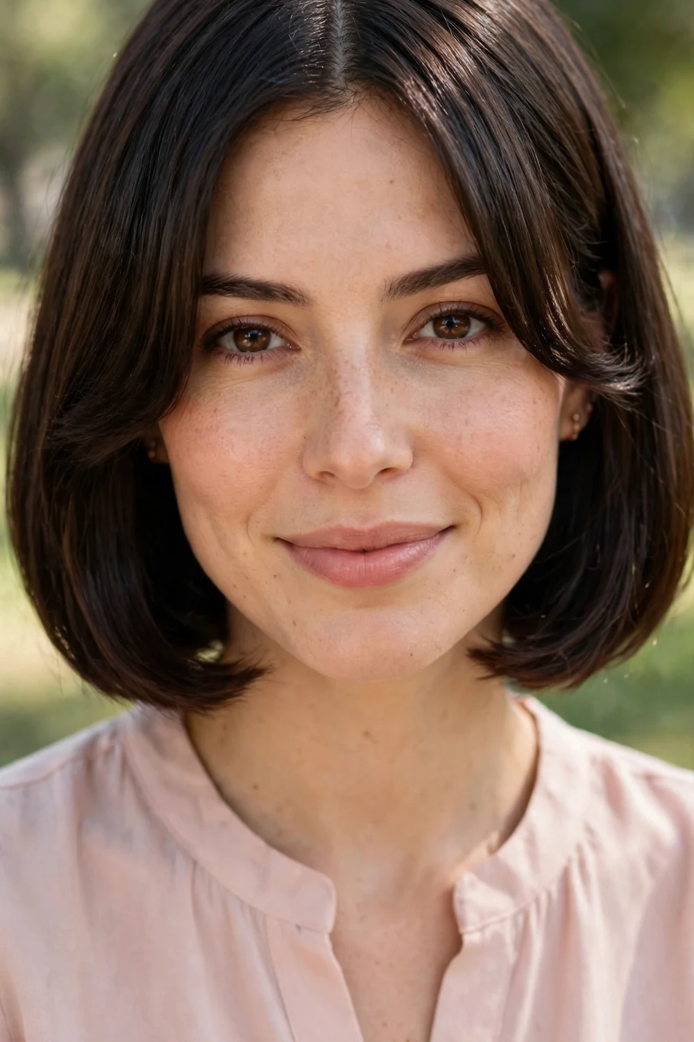 Woman with an Italian bob haircut paired with curtain bangs