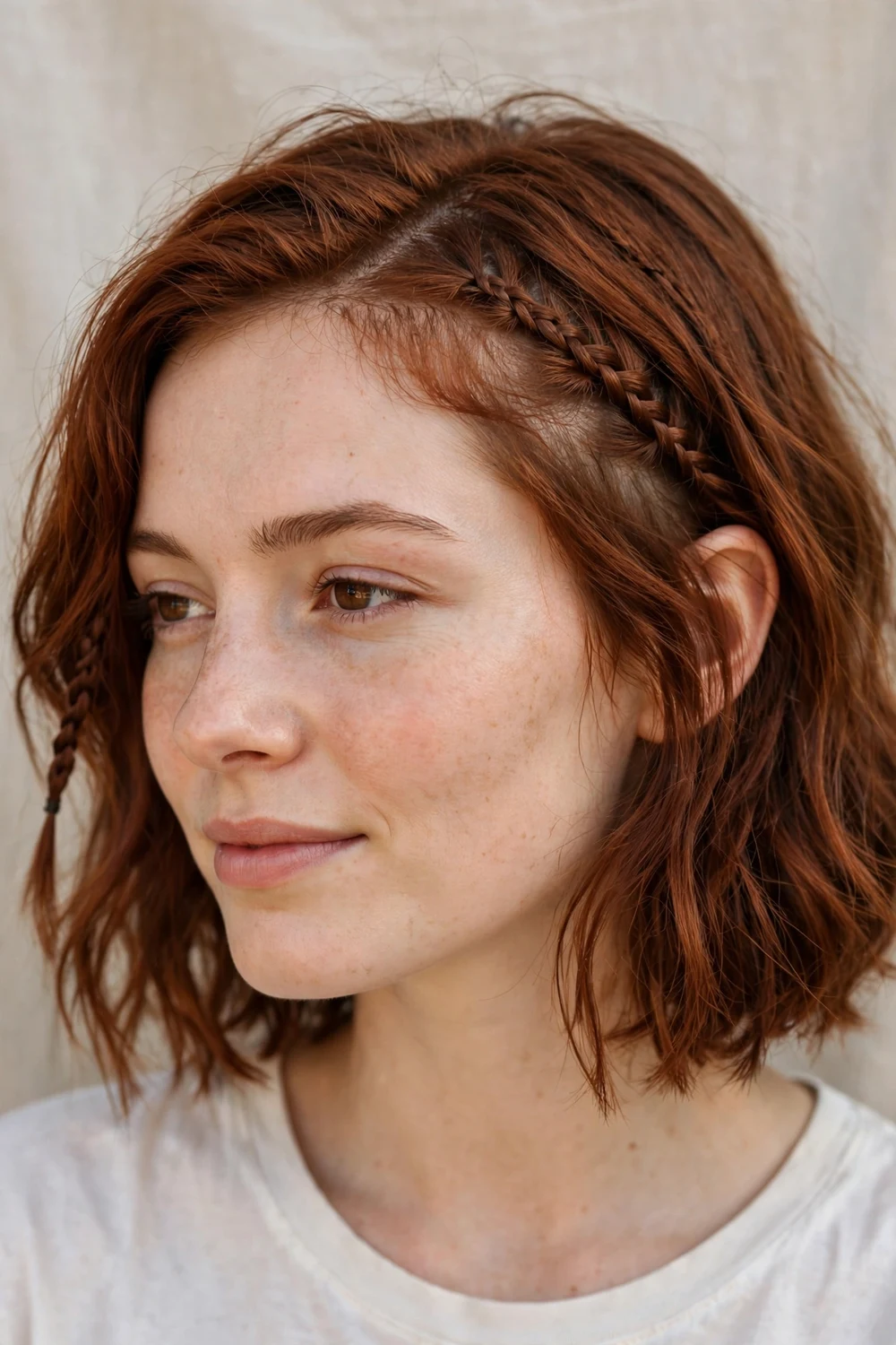 Two mini side braids on short school hairstyle