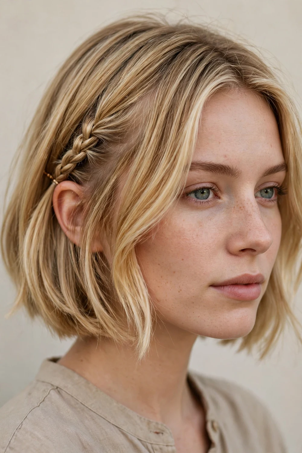 Single side braid pinned along short hair for school