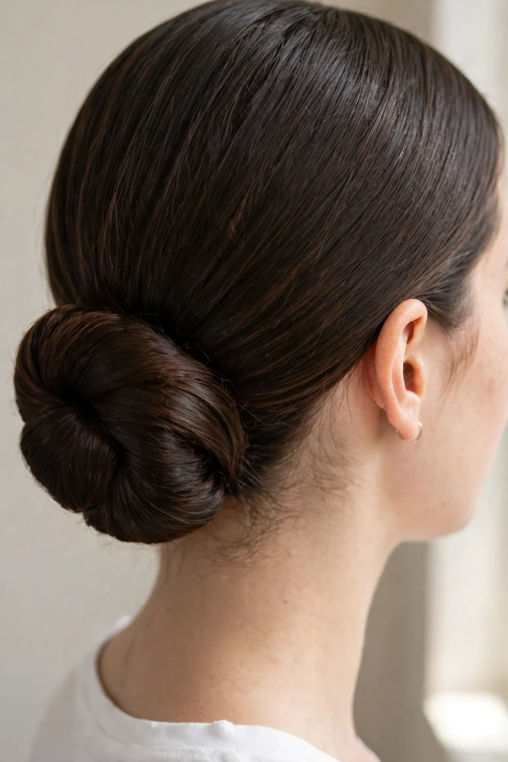 Classic low bun in short hair for school