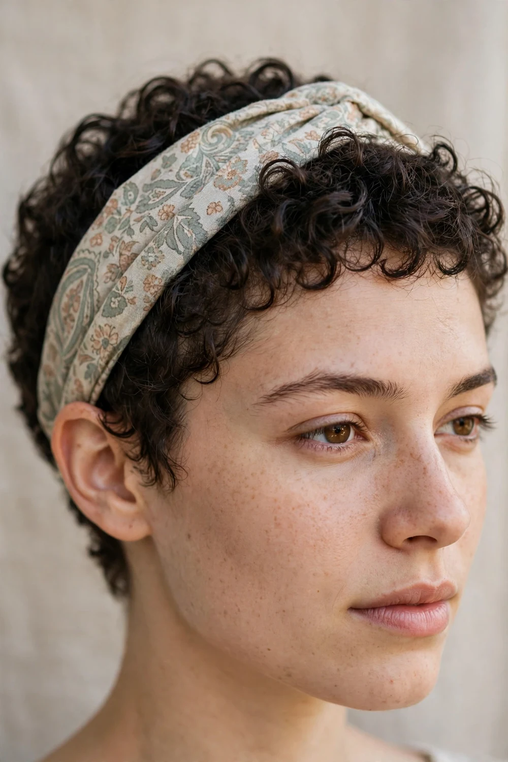 Headband pushed back on short natural hair for school