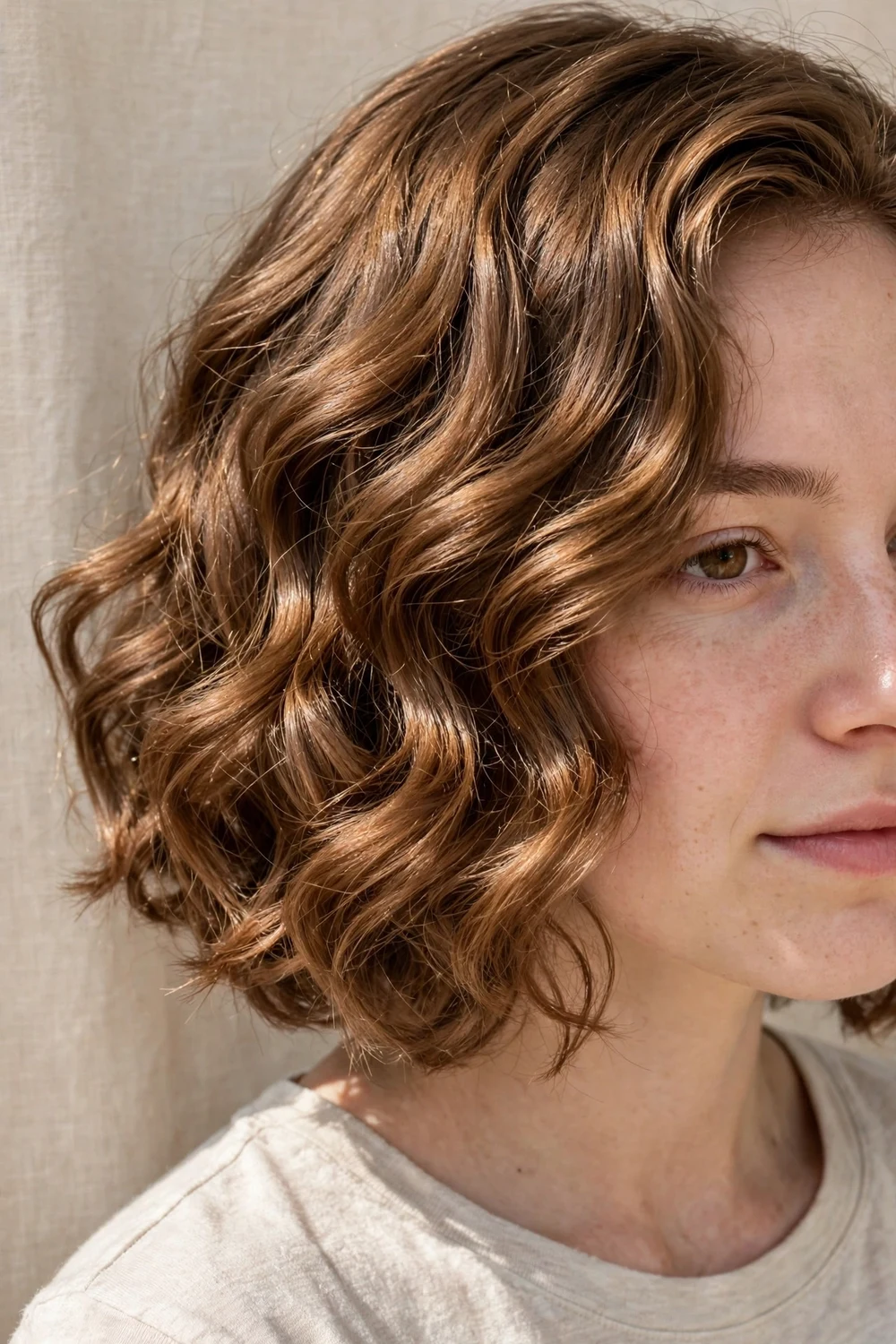 Soft curling wand waves in short hair for school
