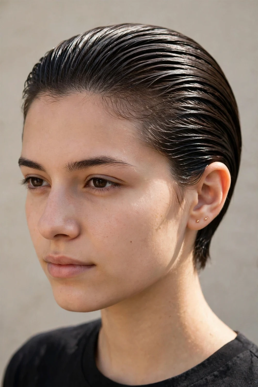 Slicked back short hairstyle for school