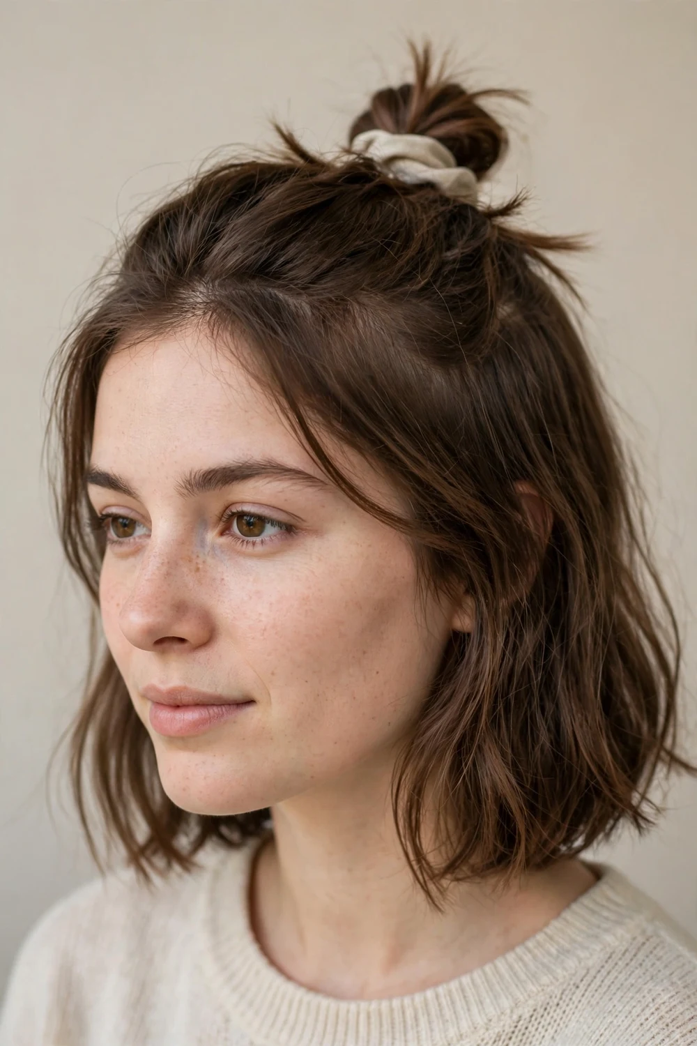 Half up bun in short hair for school