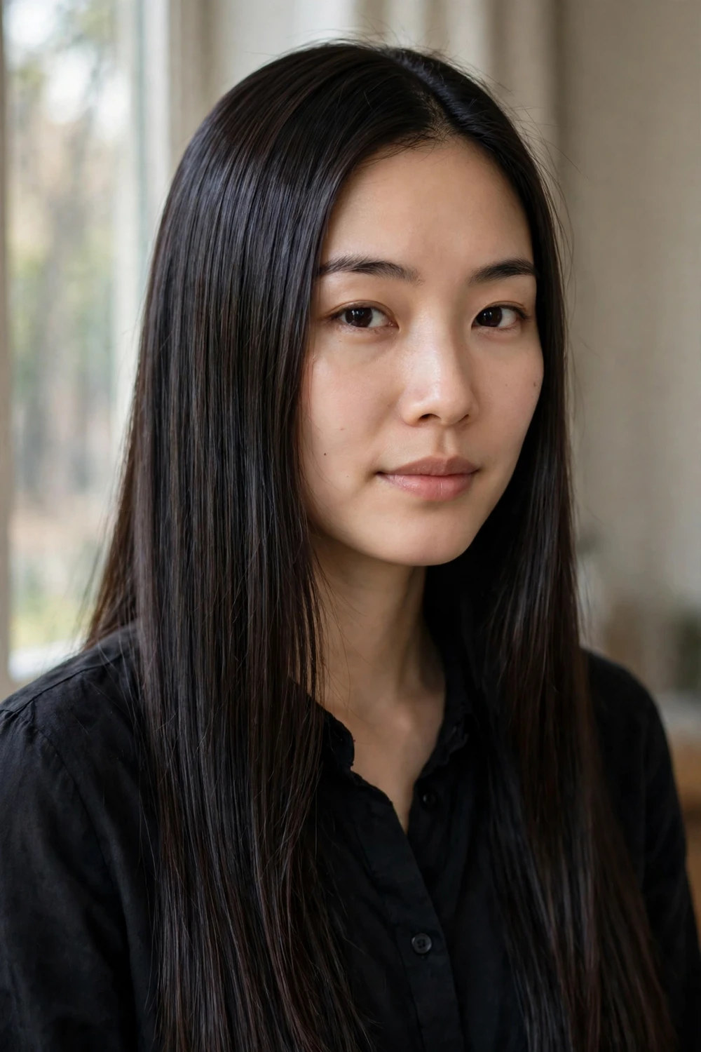 Woman with deep espresso brown hair that looks almost black