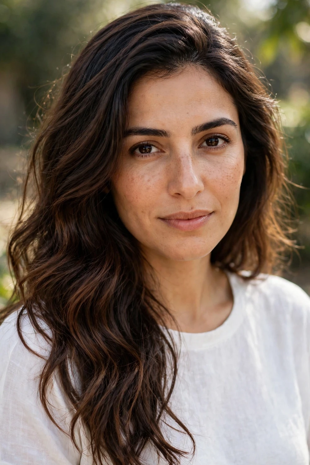 Woman with a dark to medium brown root melt blend