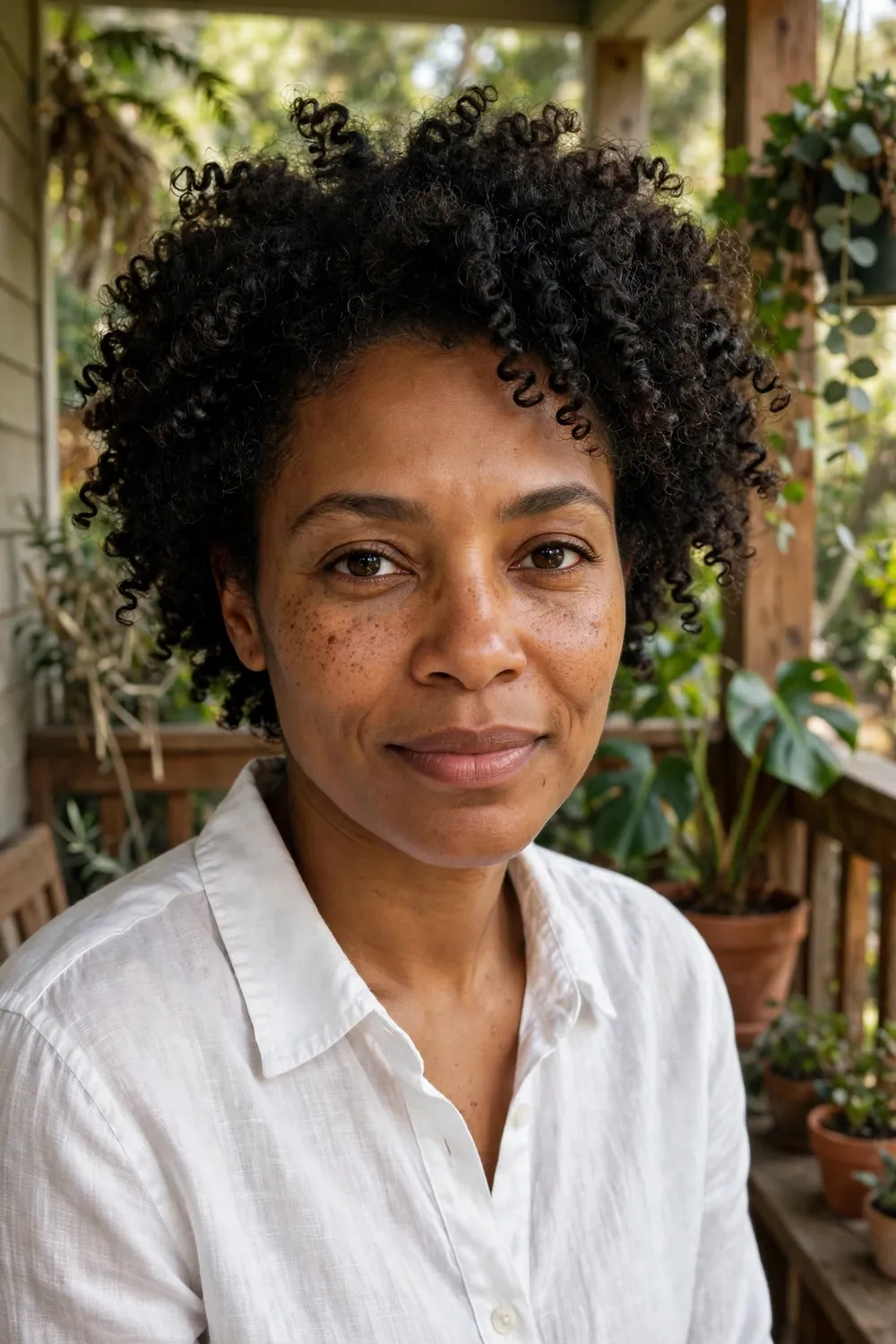 Black woman with a defined coil afro, springy separated curls