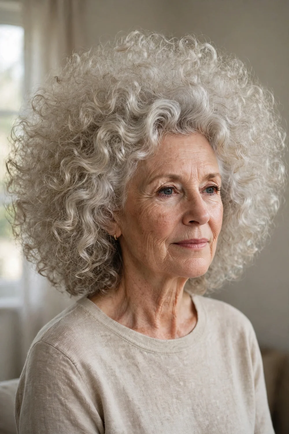 Older woman with big diffused voluminous curls