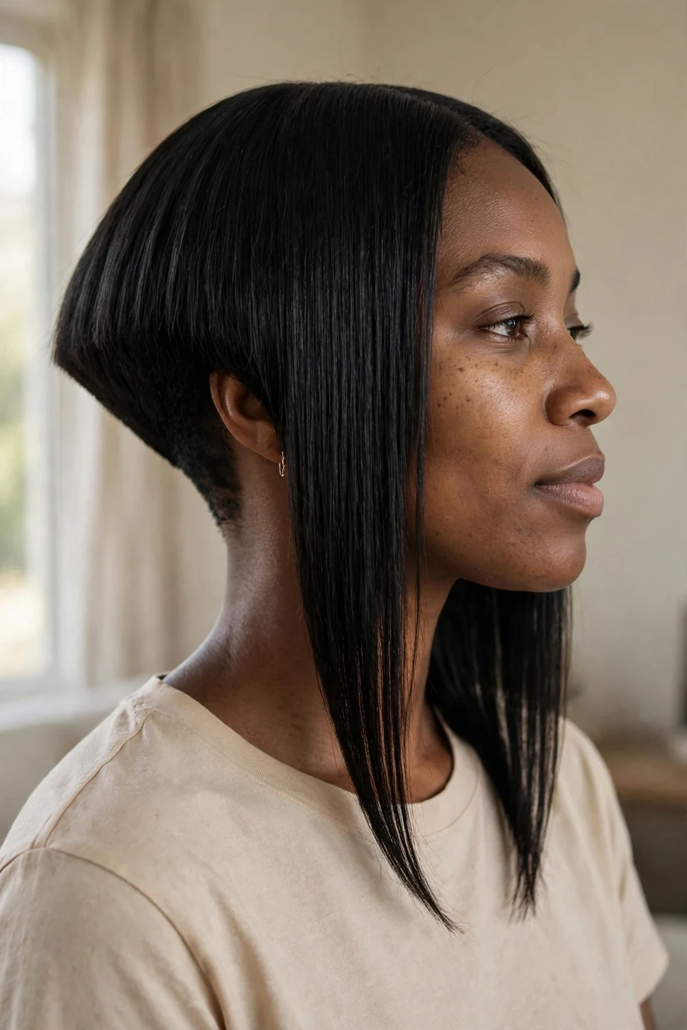 Dramatic steep angle A-line bob with high back