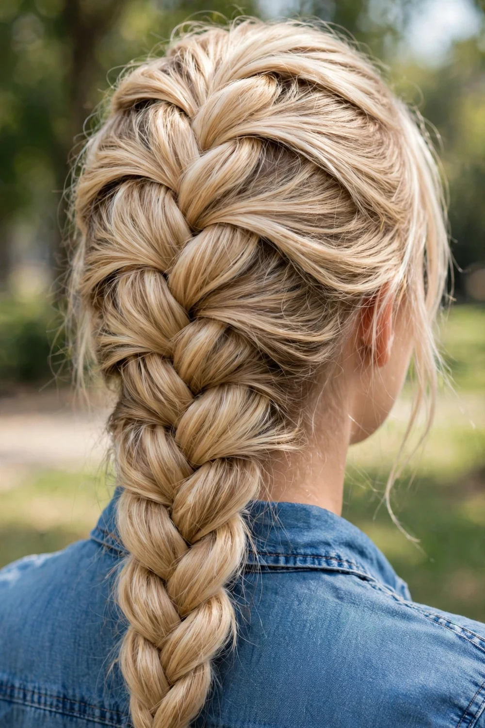 Woman with a raised Dutch braid with 3D effect