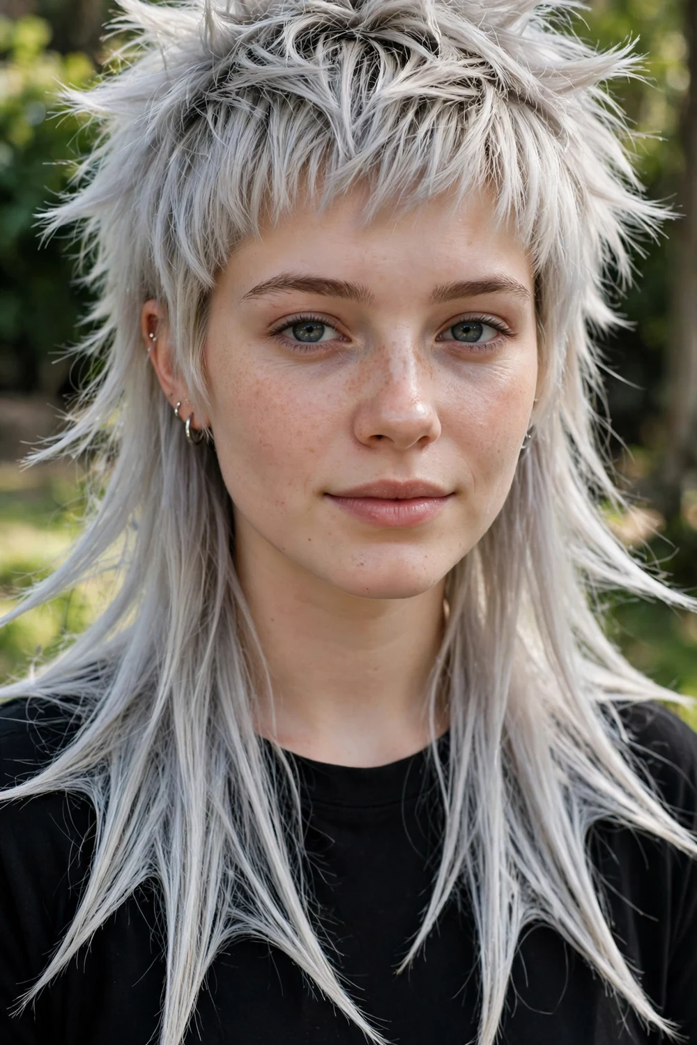Woman with an edgy jellyfish haircut with spiky textured layers